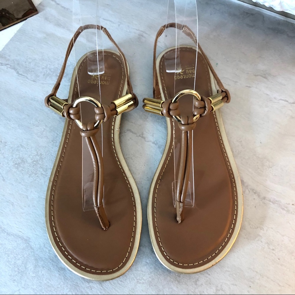Montego Bay Club Brown and Gold T-Strap Sandals